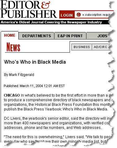 Editor and Publisher calls Black Press Yearbook a publication that "fills a hole."