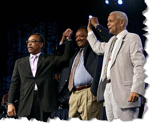 NAACP's new president, Rev. Jesse Jackson and Julian Bond at the convention in Washington, DC